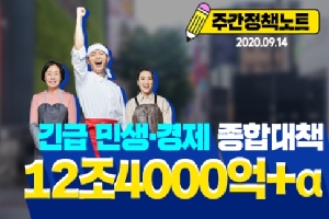 주간정책노트
2020.9.14.
긴급 민생.경제 종합대책
12조4000억+a