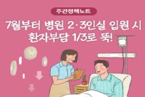 주간정책노트
7월부터 병원 2·3인실 입원
시 환자부담 1/3로 뚝! 