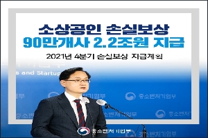 소상공인 손실보상
90만개사 2.2조원 지급
2021년 4분기 손실보상 지급계획