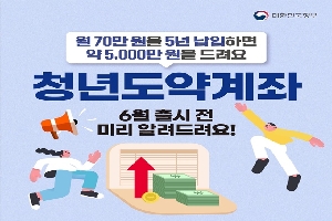 월 70만원을 5년 납입하면 약 5,000만원을 적립할 수 있는 ‘청년도약계좌’
6월 출시 전 미리 알려드려요!